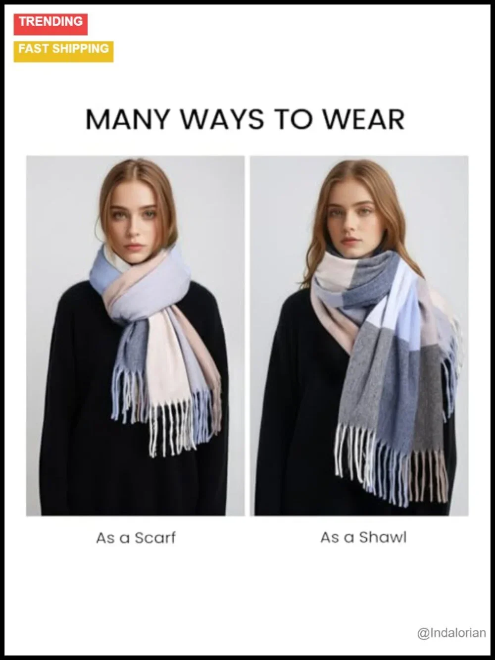 Soft Cozy Plaid Long Blanket Scarf Pashmina Wrap